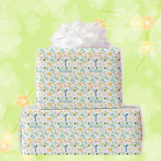 Dino Party Cute Dinosaur Birthday Boy Name & Age W Cadeaupapier