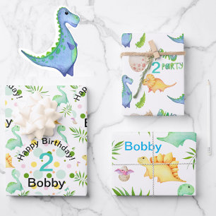 Dino Party Cute Dinosaur Birthday Boy Name & Age W Inpakpapier Vel