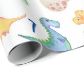 Dino Party Cute Dinosaur Birthday Boy personalisee Cadeaupapier (Rol Hoek)