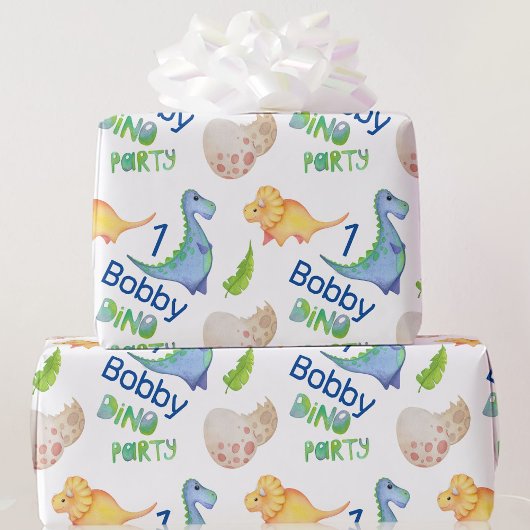 Dino Party Cute Dinosaur Birthday Boy personalisee Cadeaupapier