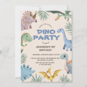 Dino Party | Cute Dinosaurs First Birthday Invitat Kaart (Voorkant)