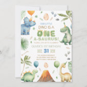 Dino Party | Cute Dinosaurs First Birthday Invitat Kaart (Voorkant)