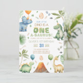 Dino Party | Cute Dinosaurs First Birthday Invitat Kaart (Staand voorkant)