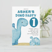 Dino Party Cute Dinosaurs First Birthday Kaart (Staand voorkant)