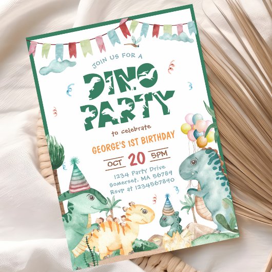 Dino Party Cute Dinosaurs First Birthday Kaart