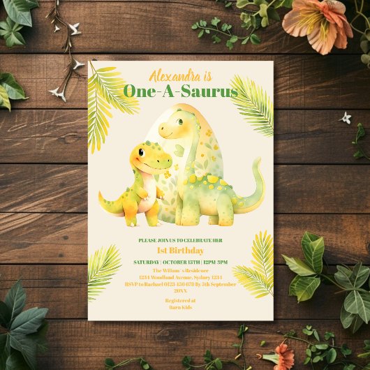 Dino Party Cute Dinosaurs First Birthday Kaart