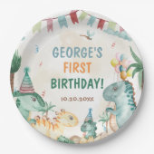 Dino Party Cute Dinosaurs First Birthday Papieren Bordje (Voorkant)