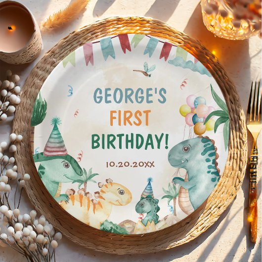 Dino Party Cute Dinosaurs First Birthday Papieren Bordje