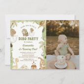 Dino Party | Cute Dinosaurs First Birthday Photo Kaart (Voorkant)