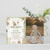 Dino Party | Cute Dinosaurs First Birthday Photo Kaart (Staand voorkant)
