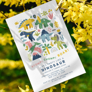Dino Party Cute Modern dinosauriërs Zevende verjaa Kaart