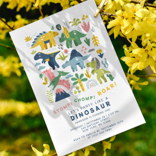 Dino Party Cute Modern Dinosaurs First Birthday Kaart