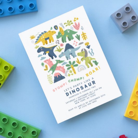 Dino Party Cute Modern Dinosaurs Tweede verjaardag Kaart