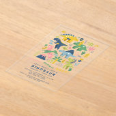 Dino Party Cute Modern Dinosaurs Vierde verjaardag Acryl Uitnodigingen (Laagn)