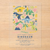 Dino Party Cute Modern Dinosaurs Vierde verjaardag Acryl Uitnodigingen (Voorkant)