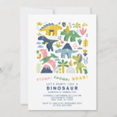 Dino Party Cute Modern Dinosaurs vijfde verjaardag Kaart (Voorkant)