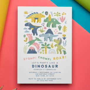 Dino Party Cute Modern Dinosaurs Zesde verjaardag Kaart