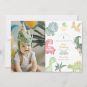 Dino Party Dino Mite Foto Verjaardag Kaart (Voorkant)