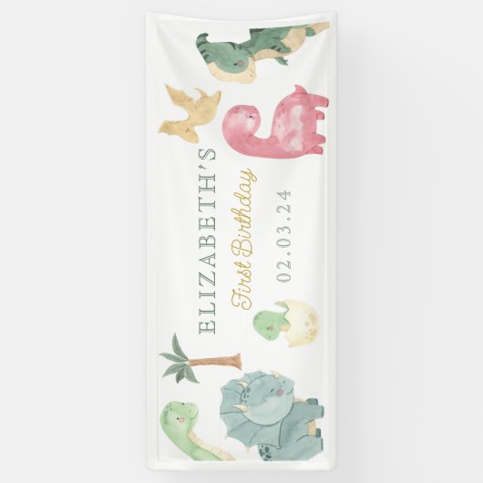 Dino Party Dino mite Verjaardag Welkom Spandoek (Verticaal)