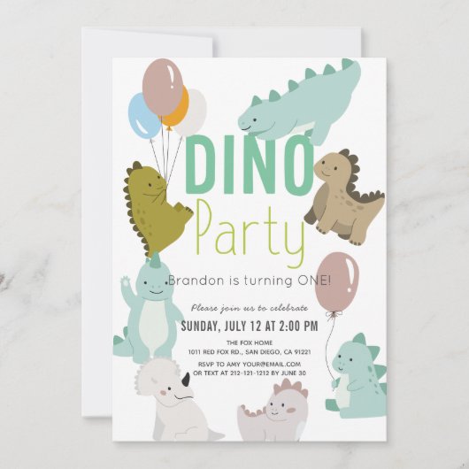 Dino Party Dinosaur Boy 1st Birthday Kaart (Voorkant)