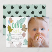 Dino Party Dinosaur Boy Foto 1st Birthday Kaart (Voorkant / Achterkant)