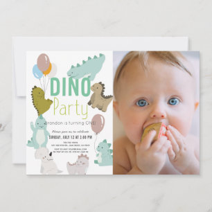 Dino Party Dinosaur Boy Foto 1st Birthday Kaart