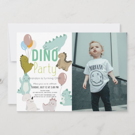Dino Party Dinosaur Boy Foto Birthday Kaart (Voorkant)