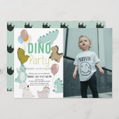 Dino Party Dinosaur Boy Foto Birthday Kaart (Voorkant / Achterkant)