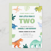 Dino Party Dinosaur Uitnodiging Tweede Verjaardag (Voorkant / Achterkant)