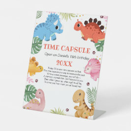 Dino Party Dinosaurus Verjaardagsfeesttijd Capsule Reclamebord Met Voetstuk