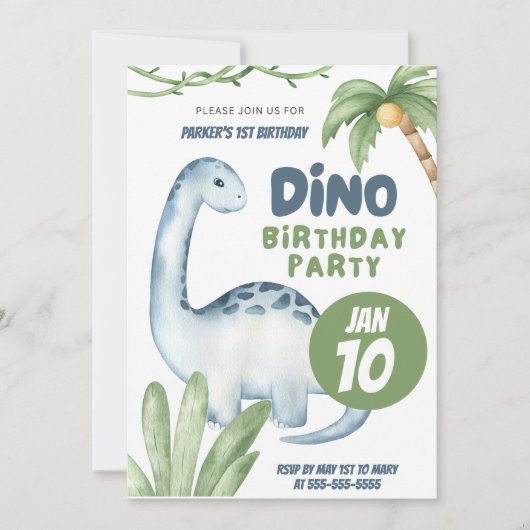 Dino Party | Dinosaurussen Eerste Verjaardag uitno Kaart (Voorkant)