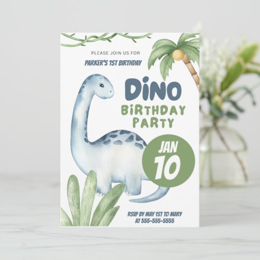 Dino Party | Dinosaurussen Eerste Verjaardag uitno Kaart (Staand voorkant)