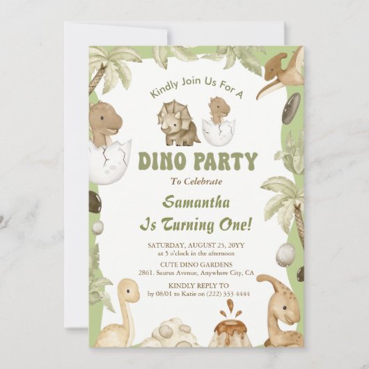 Dino Party | Eerste verjaardag van Cute Dinosaurs Kaart (Voorkant)