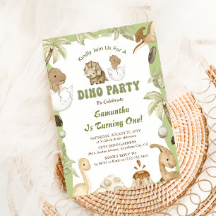 Dino Party Eerste verjaardag van Cute Dinosaurs Kaart