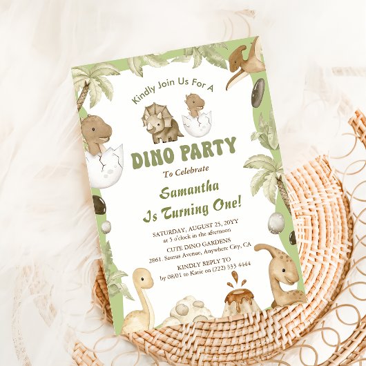 Dino Party | Eerste verjaardag van Cute Dinosaurs Kaart