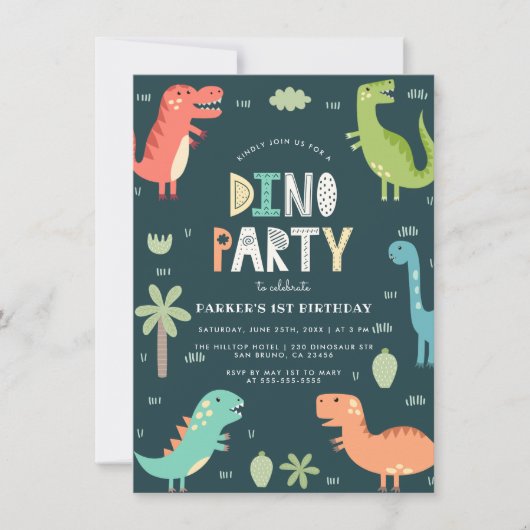 Dino Party | Eerste verjaardag van Cute Dinosaurs Kaart (Voorkant)