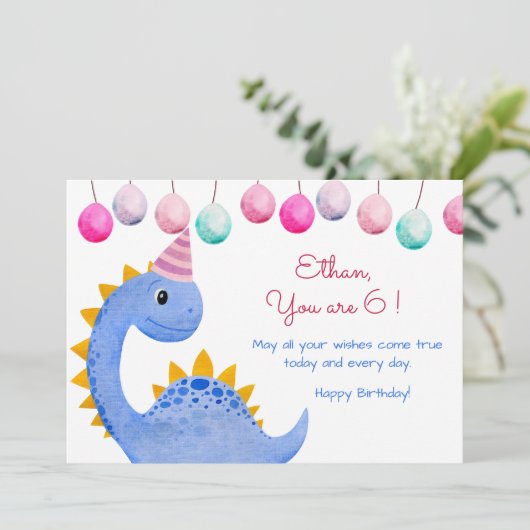 Dino party kinder blijdschap aankondiging (Staand voorkant)