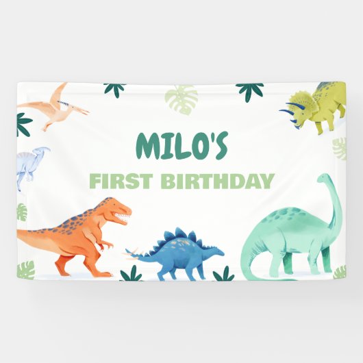 Dino Party Kleurrijke Dinosaurus Verjaardagsbanner Spandoek (Horizontaal)