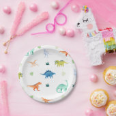 Dino Party Kleurrijke Dinosaurus Verjaardagspapier Papieren Bordje (Feest)