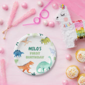 Dino Party Kleurrijke Dinosaurus Verjaardagspapier Papieren Bordje (Feest)