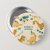 Dino Party. Leuke Dinosaurussen 3e Verjaardagsfees Ronde Button 7,6 Cm (Voorkant /achterkant)