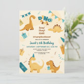 Dino Party. Leuke dinosaurussen 5e verjaardag Kaart (Staand voorkant)