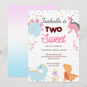 Dino Party Leuke Dinosaurussen Twee Zoete Verjaard Kaart (Voorkant / Achterkant)