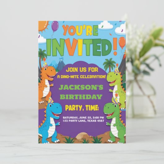 Dino Party | Leuke dinosaurussen verjaardag Kaart (Staand voorkant)