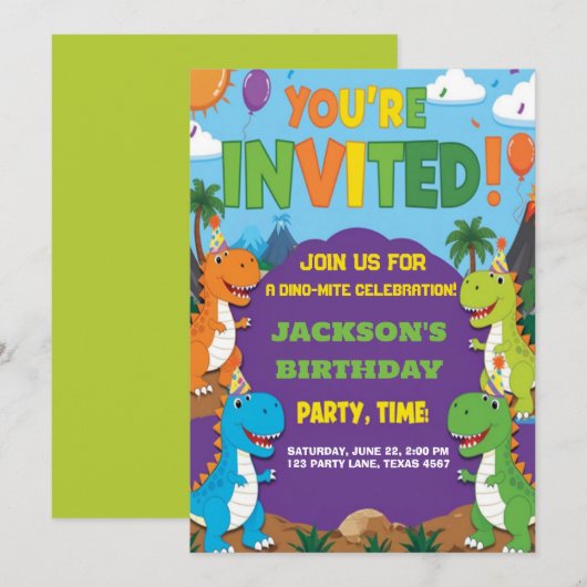 Dino Party | Leuke dinosaurussen verjaardag Kaart (Voorkant / Achterkant)