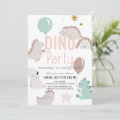 Dino Party Pink Dinosaur Girl Birthday Kaart (Staand voorkant)