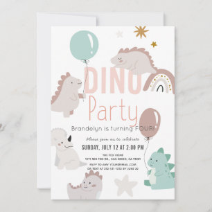 Dino Party Pink Dinosaur Girl Birthday Kaart