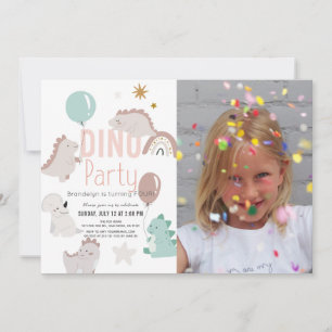 Dino Party Pink Dinosaur Girl Foto van Birthday Kaart