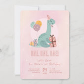 Dino Party Rawr Roze 1e Verjaardag Kaart (Voorkant)