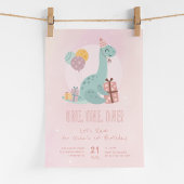 Dino Party Rawr Roze 1e Verjaardag Kaart
